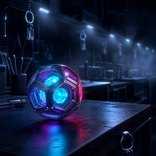 Grok Bot emblem: a luminous orb on a shared midnight workshop