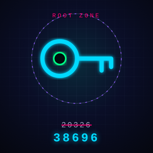 Root KSK emblem: a cyan key on the root zone ring, key tag 20326 struck through above 38696
