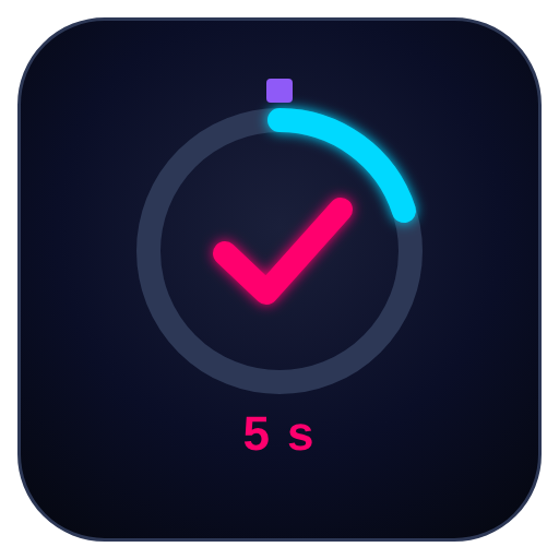 Verification of Payee emblem: a cyan five second dial with a pink check mark